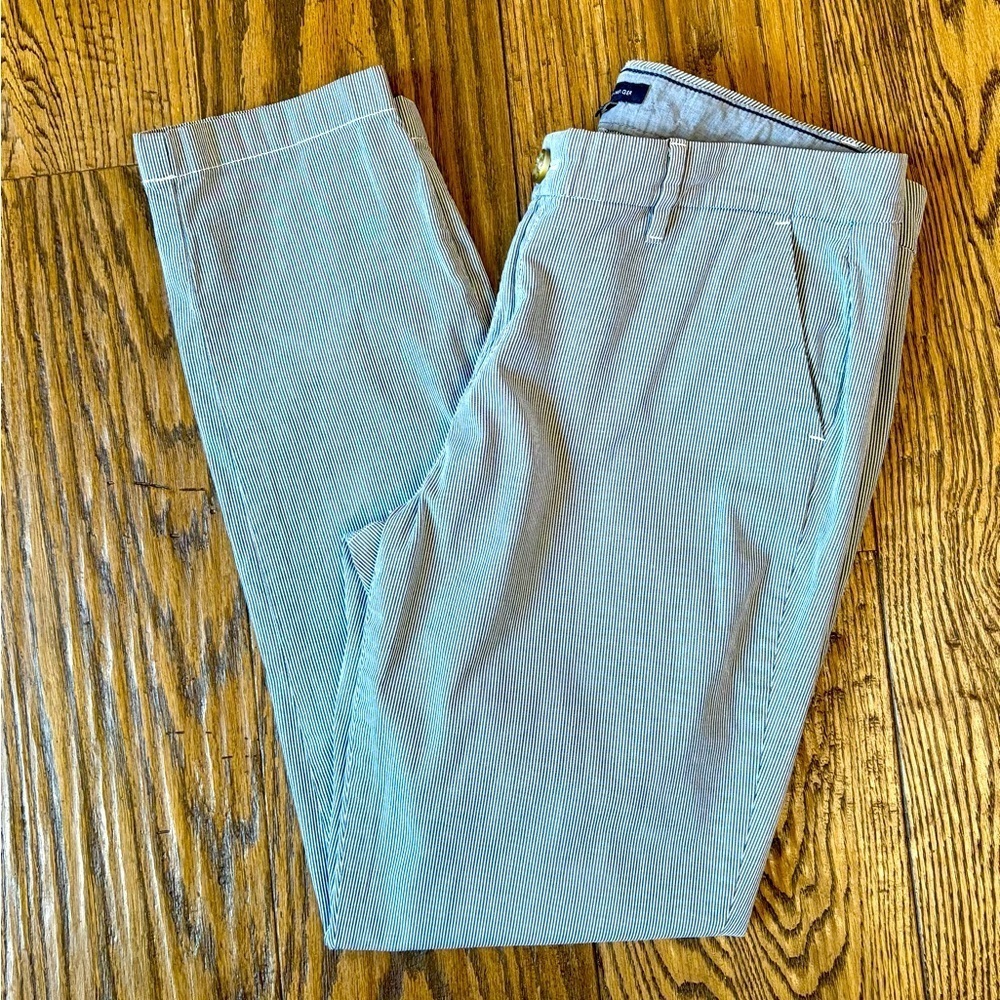 Tommy Hilfiger Blue and White Striped Straight Leg Pants